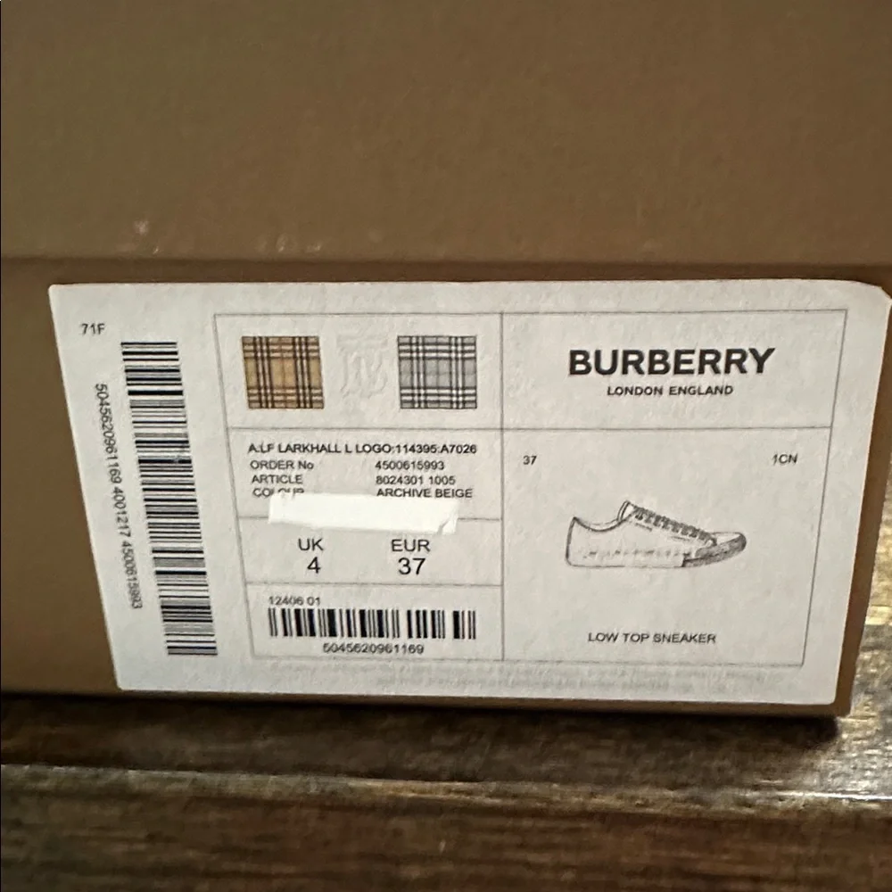 Burberry Beige Plaid Canvas Sneakers - Picture 2 of 5